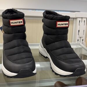 Hunter Quilted Black Ankle Boots with White Sole